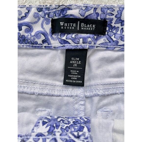 White House Black Market Majorelle Blue & White Santorini Print Slim Ankle Jeans - Picture 8 of 16